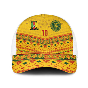 Custom Cameroon Football Mesh Trucker Cap Tribal Motifs Yellow Color - African Pride