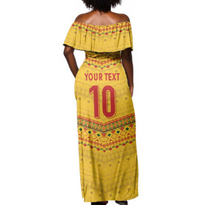 Custom Cameroon Football Off Shoulder Maxi Dress Tribal Motifs Yellow Color - African Pride