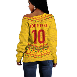 Custom Cameroon Football Off Shoulder Sweater Tribal Motifs Yellow Color - African Pride