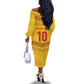 Custom Cameroon Football Off The Shoulder Long Sleeve Dress Tribal Motifs Yellow Color - African Pride