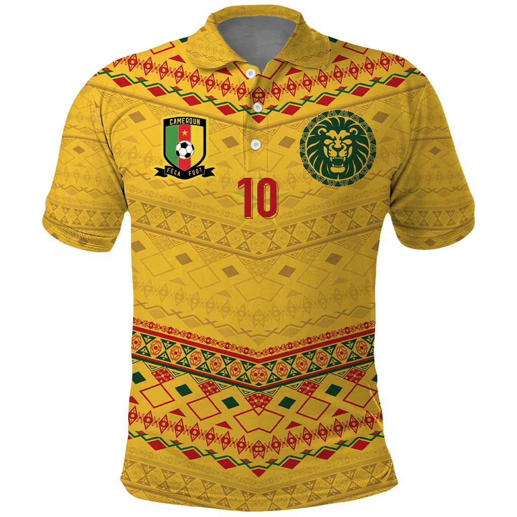 Custom Cameroon Football Polo Shirt Tribal Motifs Yellow Color - African Pride