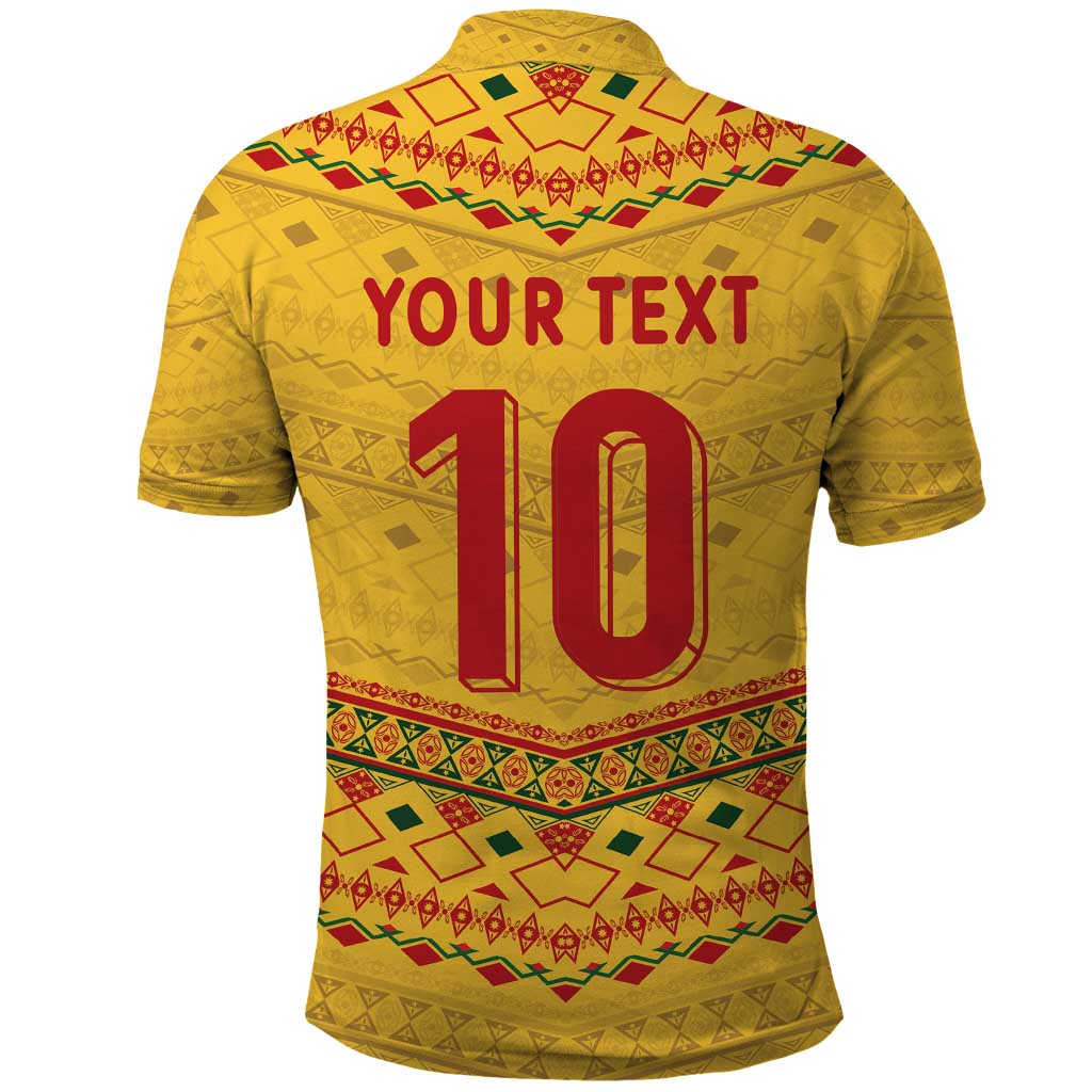 Custom Cameroon Football Polo Shirt Tribal Motifs Yellow Color - African Pride