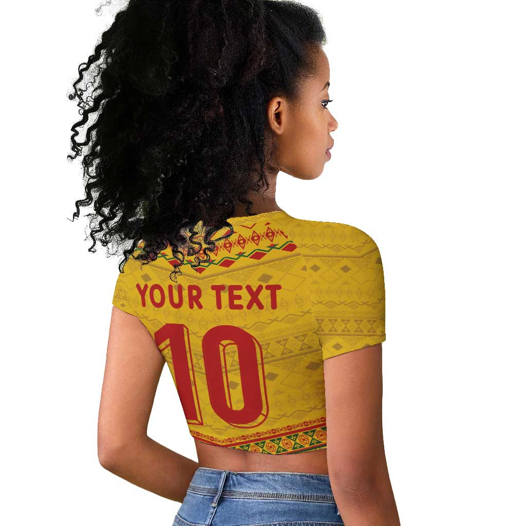 Custom Cameroon Football Raglan Cropped T shirt Tribal Motifs Yellow Color - African Pride