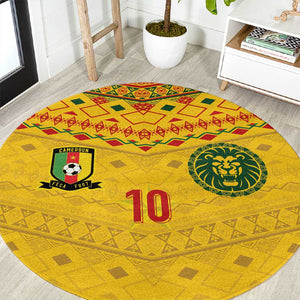 Custom Cameroon Football Round Carpet Tribal Motifs Yellow Color - African Pride