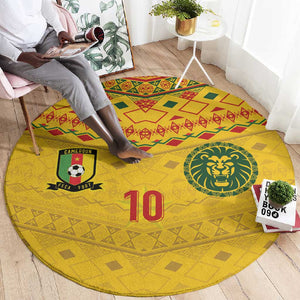 Custom Cameroon Football Round Carpet Tribal Motifs Yellow Color - African Pride