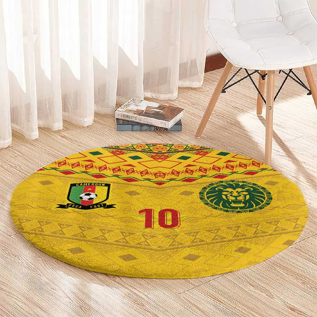Custom Cameroon Football Round Carpet Tribal Motifs Yellow Color - African Pride