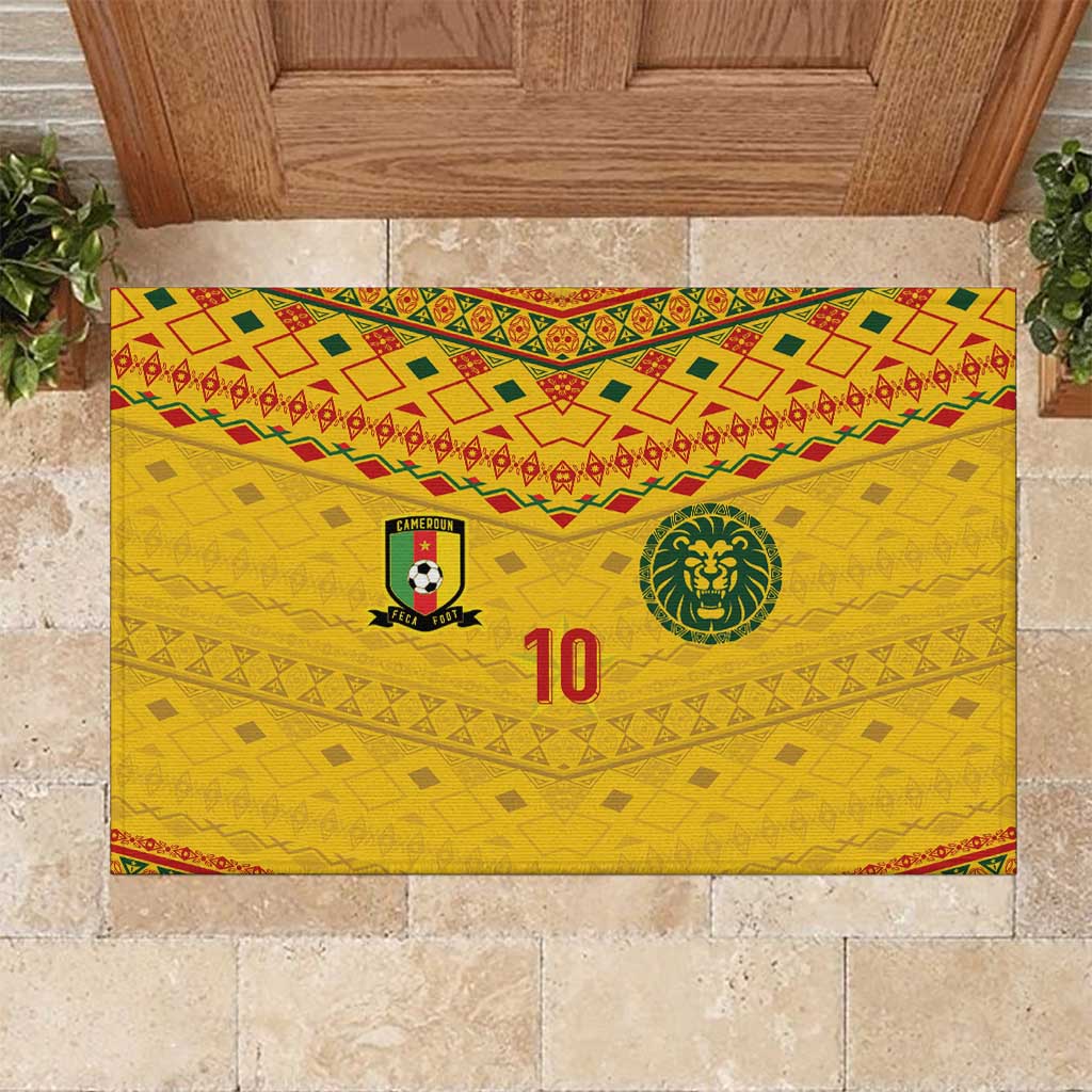 Custom Cameroon Football Rubber Doormat Tribal Motifs Yellow Color - African Pride
