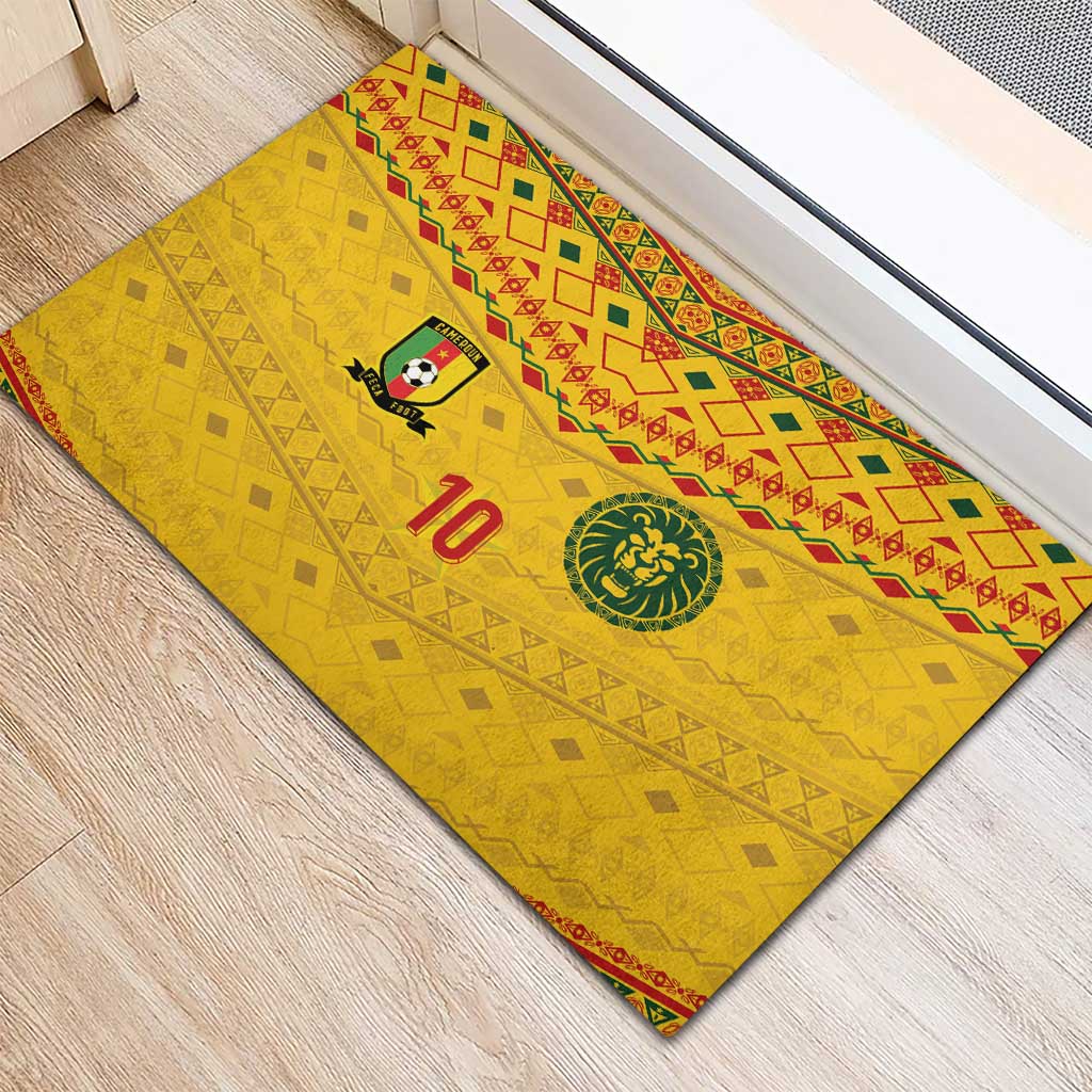 Custom Cameroon Football Rubber Doormat Tribal Motifs Yellow Color - African Pride
