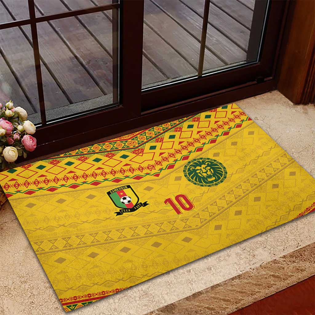 Custom Cameroon Football Rubber Doormat Tribal Motifs Yellow Color - African Pride