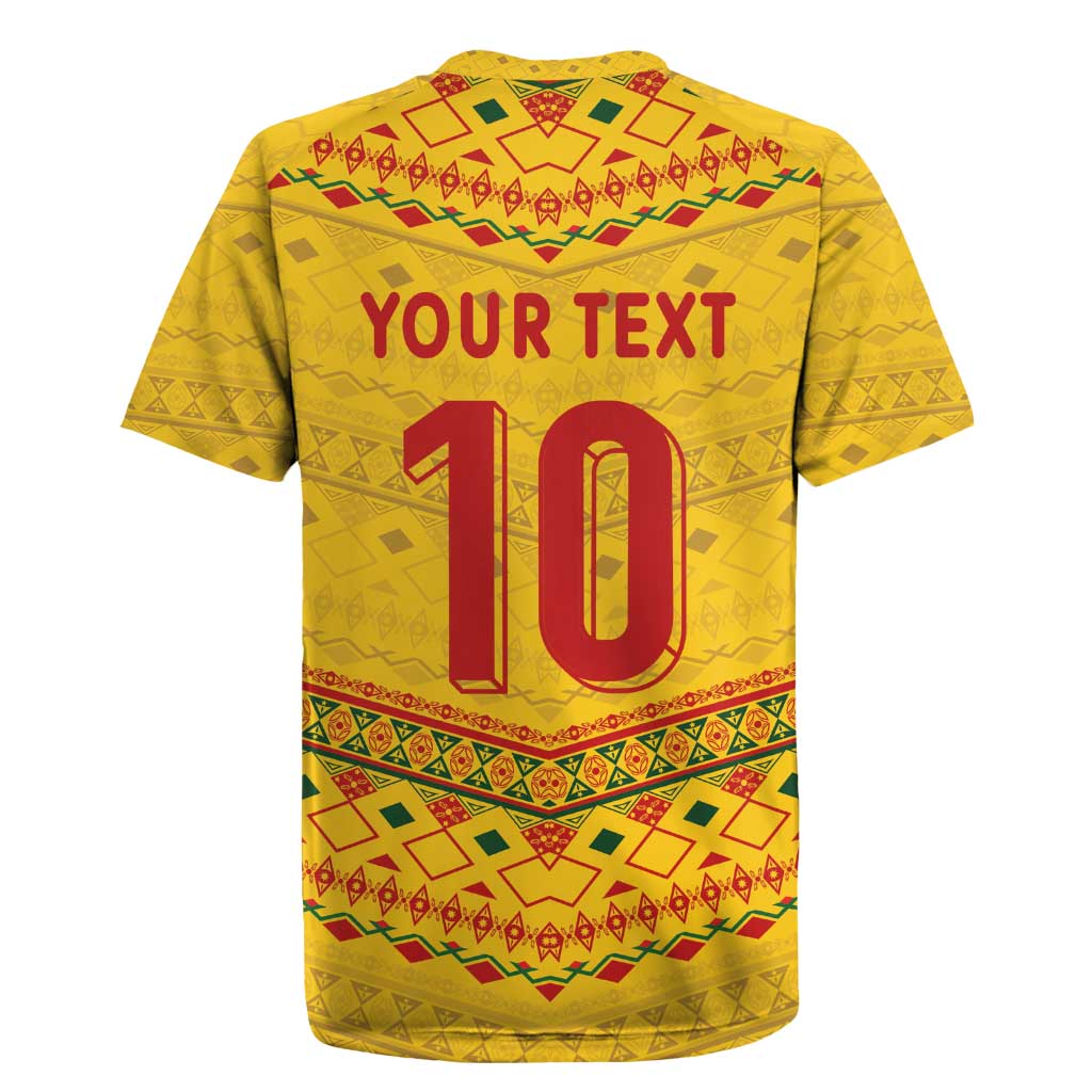 Custom Cameroon Football Rugby Jersey Tribal Motifs Yellow Color - African Pride