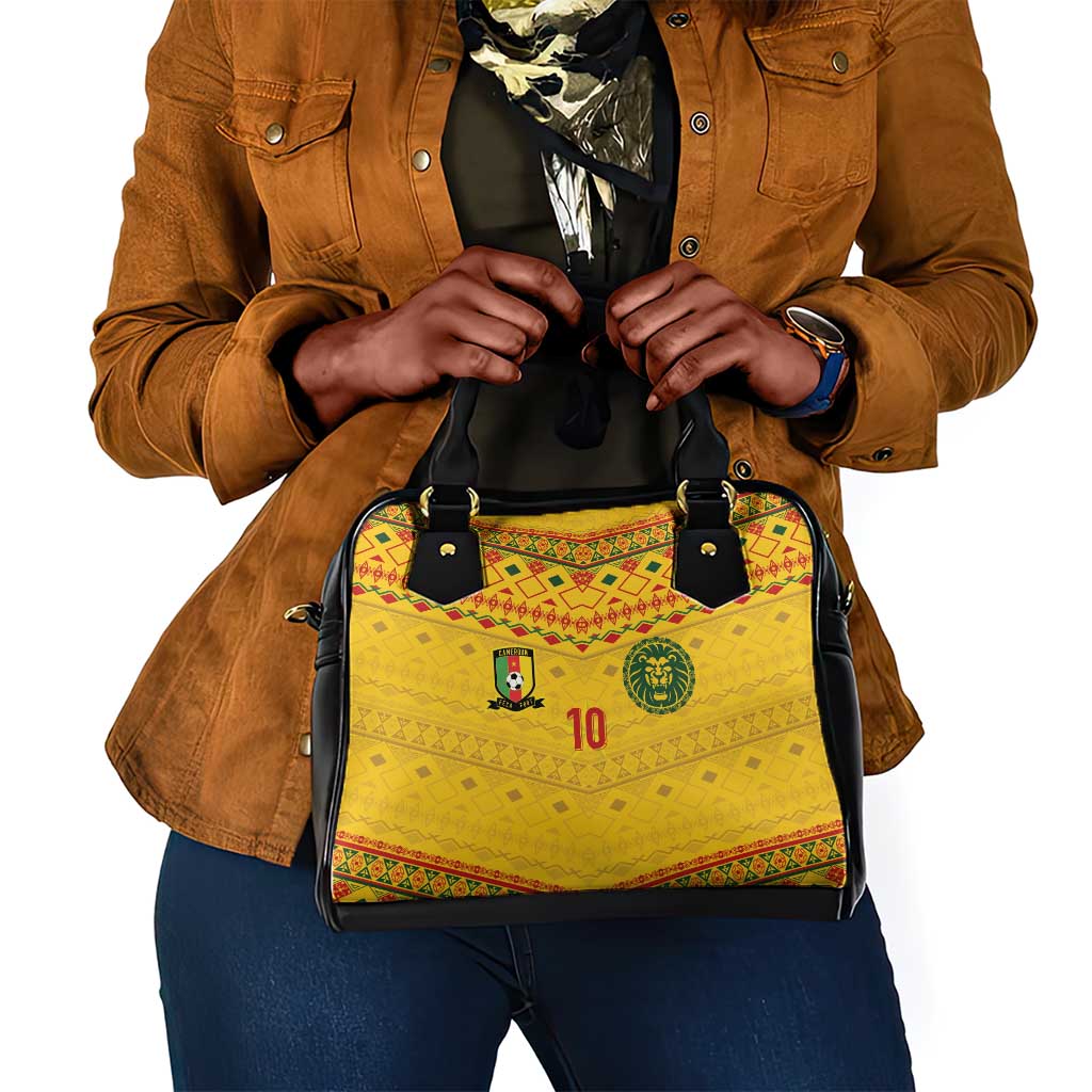 Custom Cameroon Football Shoulder Handbag Tribal Motifs Yellow Color - African Pride