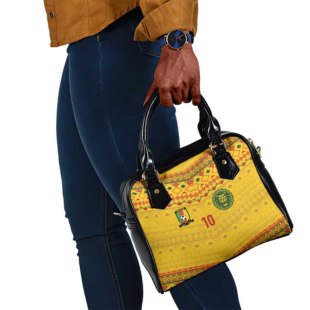 Custom Cameroon Football Shoulder Handbag Tribal Motifs Yellow Color - African Pride