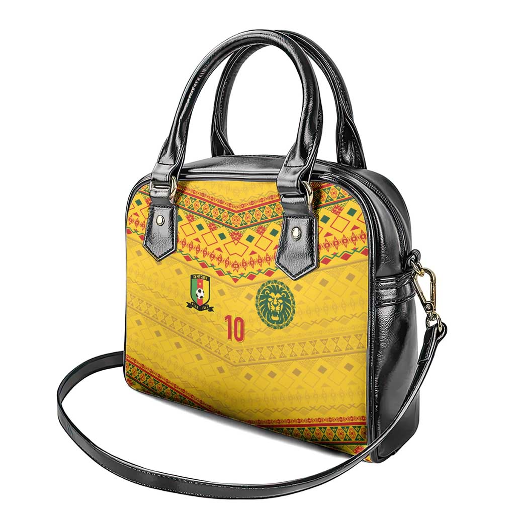 Custom Cameroon Football Shoulder Handbag Tribal Motifs Yellow Color - African Pride