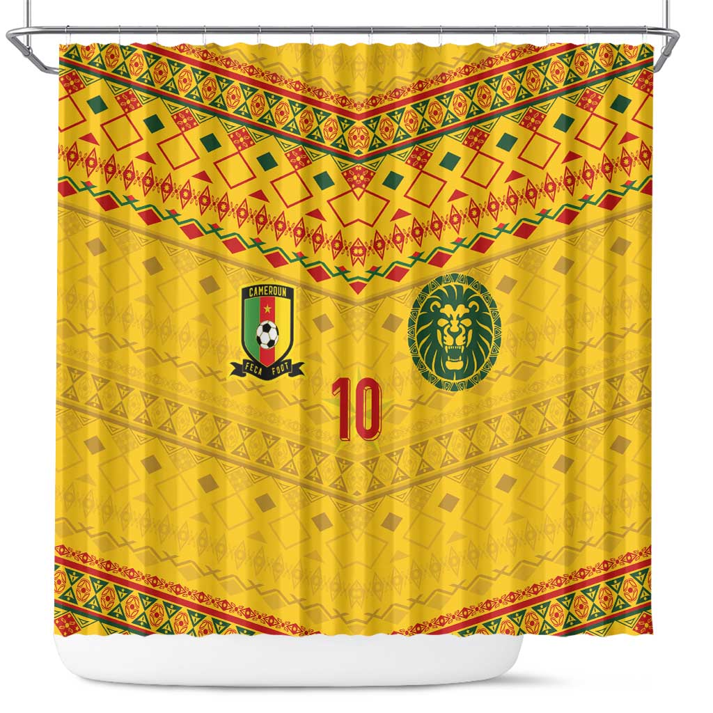 Custom Cameroon Football Shower Curtain Tribal Motifs Yellow Color - African Pride
