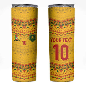 Custom Cameroon Football Skinny Tumbler Tribal Motifs Yellow Color - African Pride