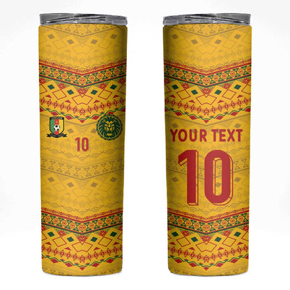 Custom Cameroon Football Skinny Tumbler Tribal Motifs Yellow Color - African Pride