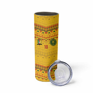 Custom Cameroon Football Skinny Tumbler Tribal Motifs Yellow Color - African Pride