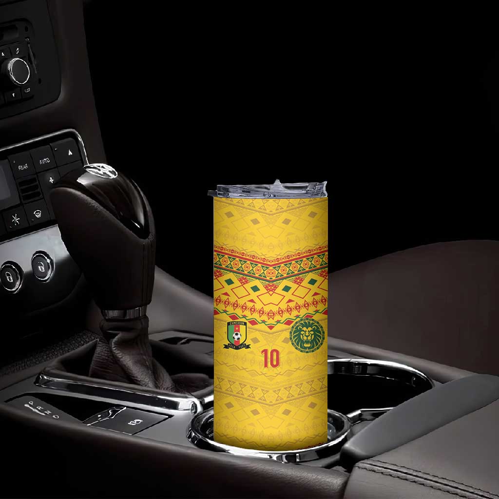 Custom Cameroon Football Skinny Tumbler Tribal Motifs Yellow Color - African Pride