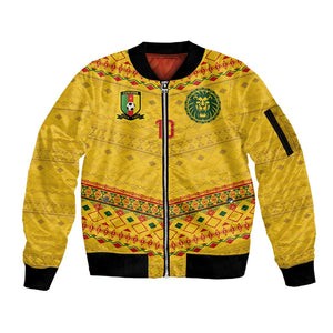 Custom Cameroon Football Sleeve Zip Bomber Jacket Tribal Motifs Yellow Color - African Pride