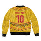 Custom Cameroon Football Sleeve Zip Bomber Jacket Tribal Motifs Yellow Color - African Pride
