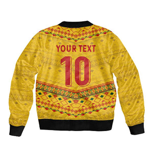 Custom Cameroon Football Sleeve Zip Bomber Jacket Tribal Motifs Yellow Color - African Pride