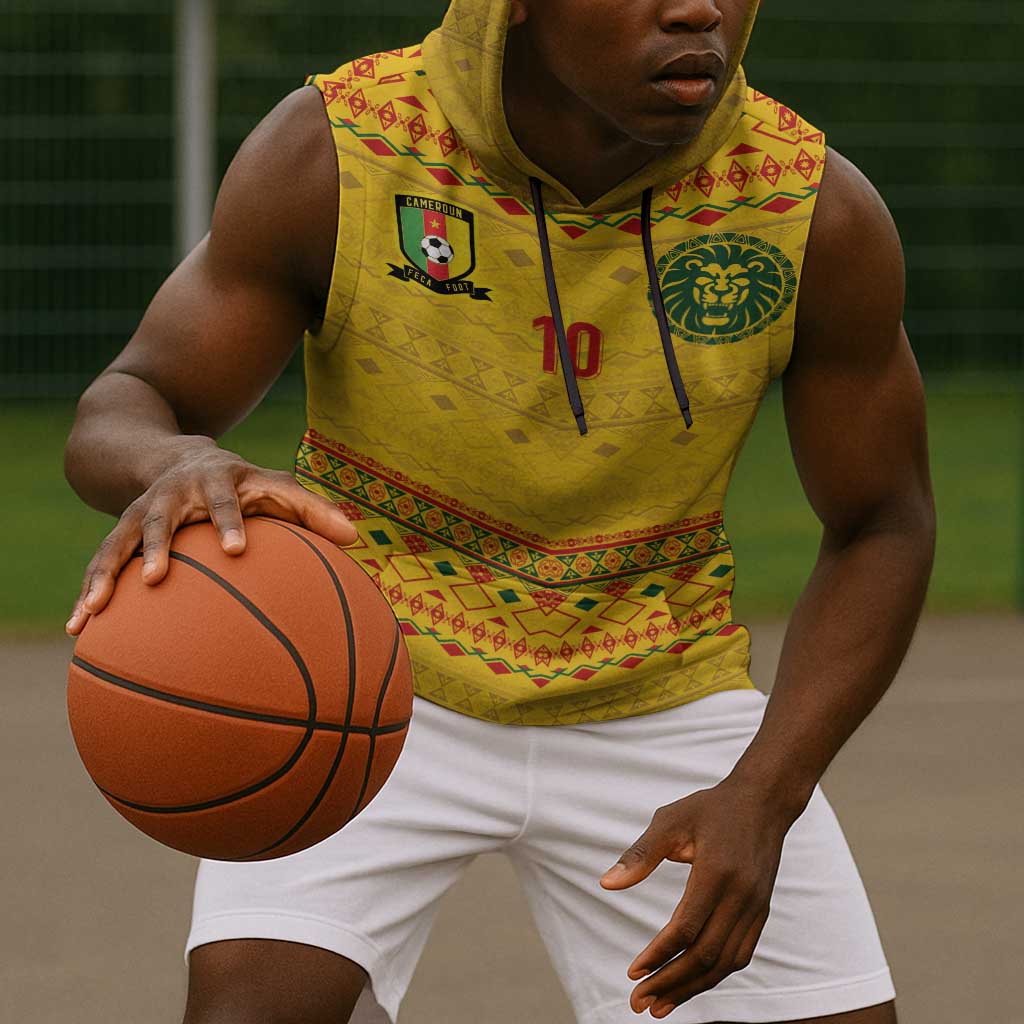 Custom Cameroon Football Sleeveless Hoodie Tribal Motifs Yellow Color - African Pride