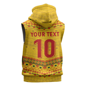 Custom Cameroon Football Sleeveless Zip Hoodie Tribal Motifs Yellow Color - African Pride