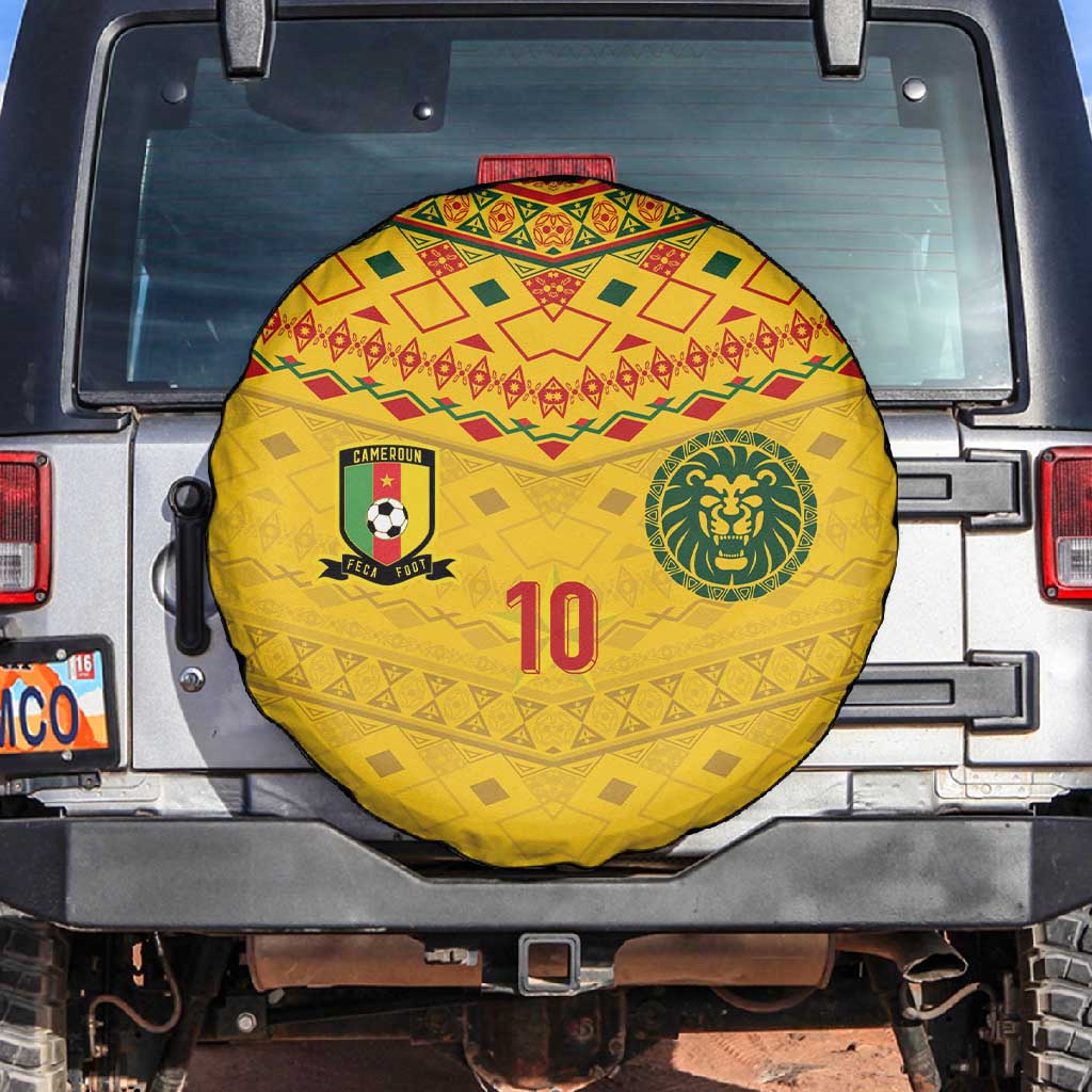 Custom Cameroon Football Spare Tire Cover Tribal Motifs Yellow Color - African Pride