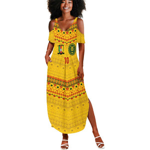 Custom Cameroon Football Summer Maxi Dress Tribal Motifs Yellow Color - African Pride