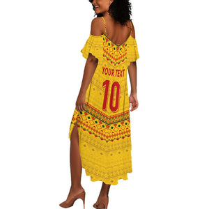 Custom Cameroon Football Summer Maxi Dress Tribal Motifs Yellow Color - African Pride