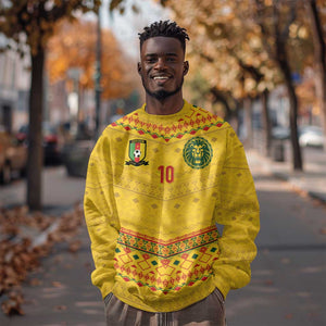 Custom Cameroon Football Sweatshirt Tribal Motifs Yellow Color - African Pride