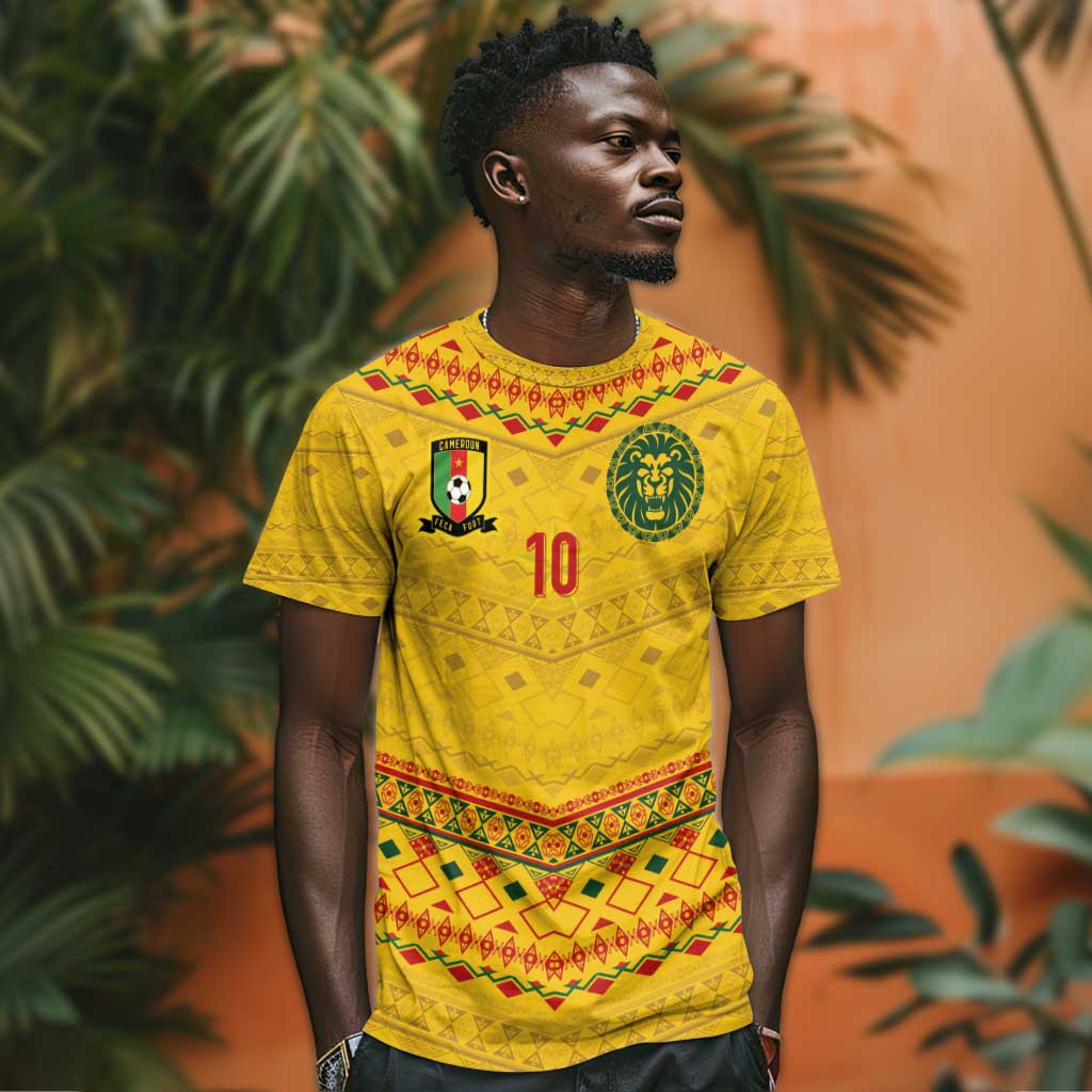 Custom Cameroon Football T shirt Tribal Motifs Yellow Color - African Pride