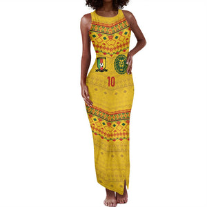 Custom Cameroon Football Tank Maxi Dress Tribal Motifs Yellow Color - African Pride