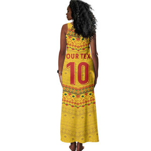 Custom Cameroon Football Tank Maxi Dress Tribal Motifs Yellow Color - African Pride