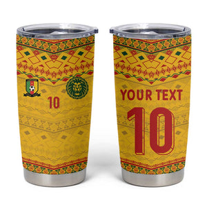 Custom Cameroon Football Tumbler Cup Tribal Motifs Yellow Color - African Pride