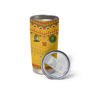 Custom Cameroon Football Tumbler Cup Tribal Motifs Yellow Color - African Pride