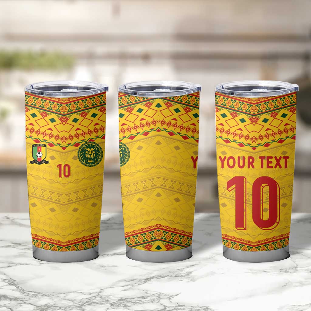 Custom Cameroon Football Tumbler Cup Tribal Motifs Yellow Color - African Pride