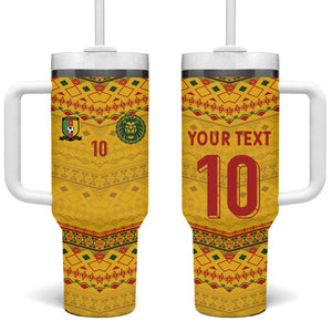Custom Cameroon Football Tumbler With Handle Tribal Motifs Yellow Color - African Pride