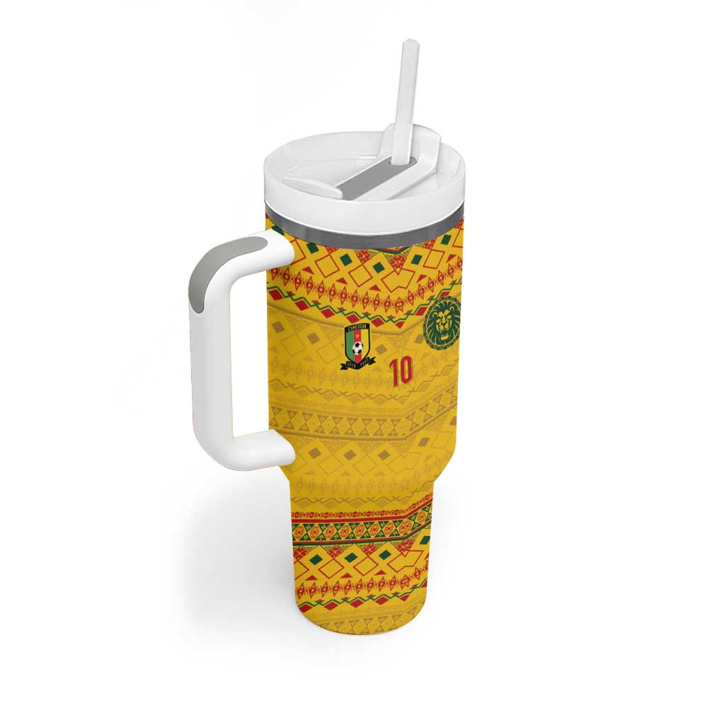Custom Cameroon Football Tumbler With Handle Tribal Motifs Yellow Color - African Pride