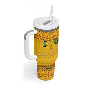 Custom Cameroon Football Tumbler With Handle Tribal Motifs Yellow Color - African Pride