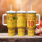 Custom Cameroon Football Tumbler With Handle Tribal Motifs Yellow Color - African Pride