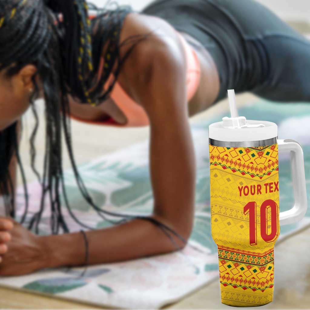 Custom Cameroon Football Tumbler With Handle Tribal Motifs Yellow Color - African Pride