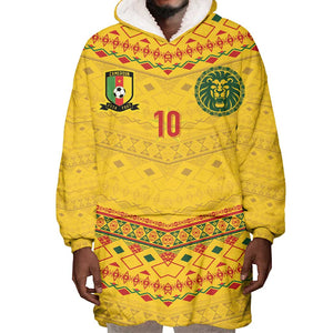 Custom Cameroon Football Wearable Blanket Hoodie Tribal Motifs Yellow Color - African Pride