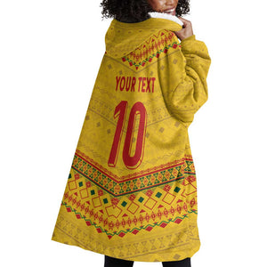 Custom Cameroon Football Wearable Blanket Hoodie Tribal Motifs Yellow Color - African Pride