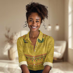Custom Cameroon Football Women Casual Shirt Tribal Motifs Yellow Color - African Pride