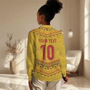 Custom Cameroon Football Women Casual Shirt Tribal Motifs Yellow Color - African Pride