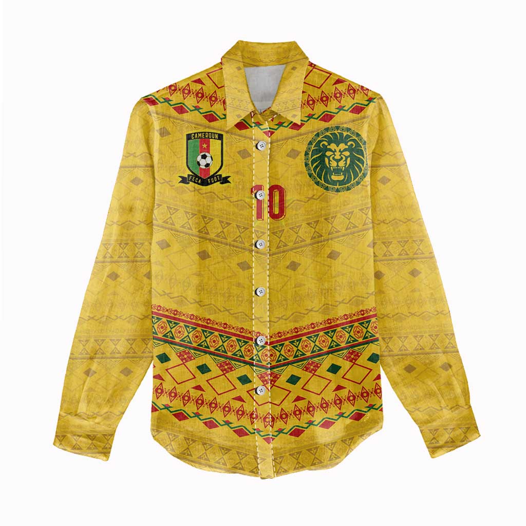 Custom Cameroon Football Women Casual Shirt Tribal Motifs Yellow Color - African Pride