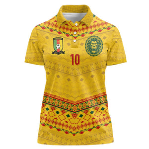 Custom Cameroon Football Women Polo Shirt Tribal Motifs Yellow Color - African Pride