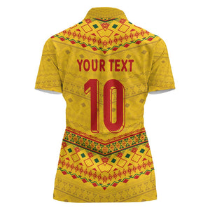 Custom Cameroon Football Women Polo Shirt Tribal Motifs Yellow Color - African Pride