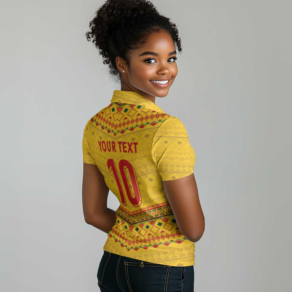 Custom Cameroon Football Women Polo Shirt Tribal Motifs Yellow Color - African Pride